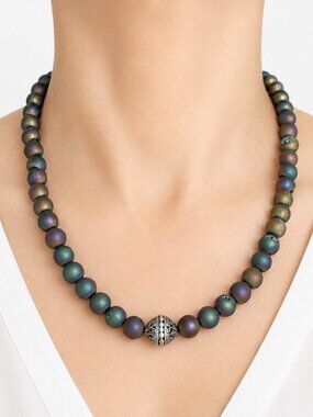 Samuel B. Bali 925 Sterling Silver Rainbow Druzy Artisan Beaded Necklace NWT Box
